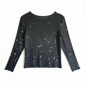 Laurence Kazan Silk Sequin Blouse Black Vintage Beaded Women Medium Evening